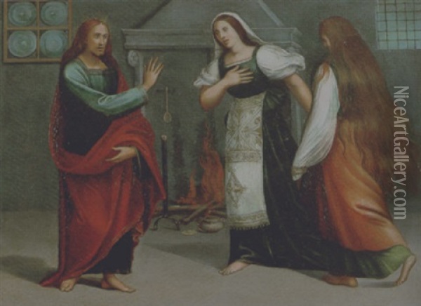 Cristo In Casa Di Marta E Maria Oil Painting - Vincenzo di Benedetto Tamagni