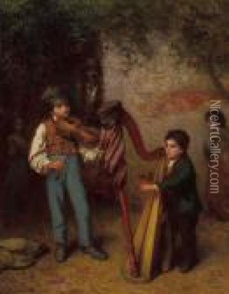 The Young Musicians Oil Painting - Eastman Johnson