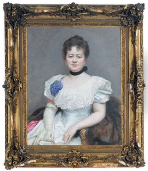 Portrait Of Mrs Blumenstiel (+ A Companion Portrait Of Her Husband, Alexander Blumenstiel; Pair) Oil Painting - Raimundo de Madrazo y Garreta