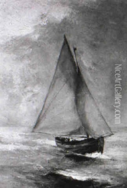 Segelboot Vor Dem Wind Bei Bedecktem Himmel Oil Painting - Hugo Oehmichen