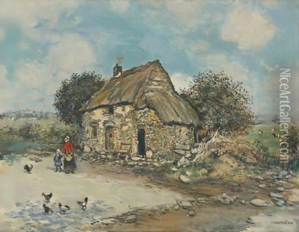 Feeding The Chickens Oil Painting - Jean-Francois Raffaelli