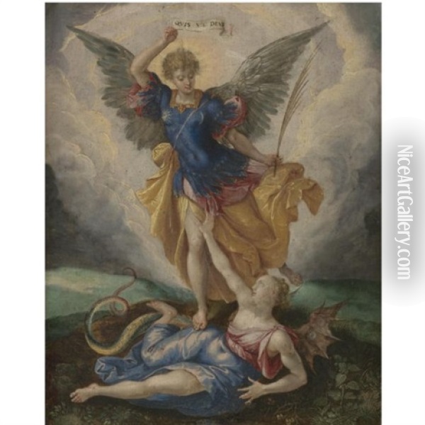 Saint Michael Vanquishing Satan Oil Painting - Pieter de Witte