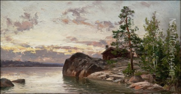 Kesailta Saaristossa Oil Painting - Magnus Hjalmar Munsterhjelm