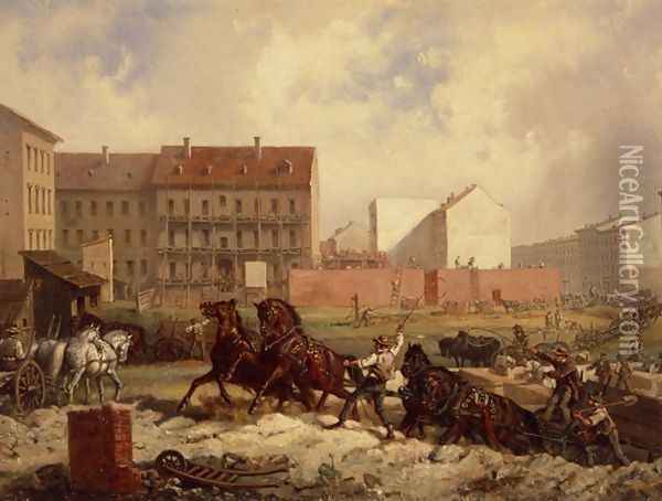 Period of Promoterism Construction of the Grenadierstrasse Berlin Oil Painting - Friedrich Kaiser