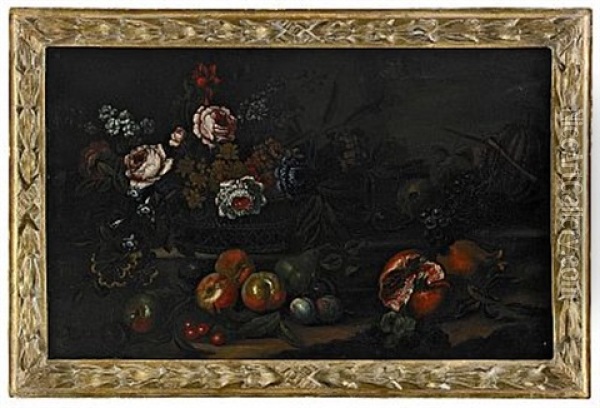 Stilleben Med Blommor Och Frukter Oil Painting - Pieter Casteels III