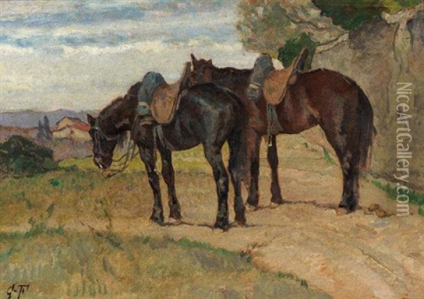 Resting The Horses Oil Painting - Giovanni Fattori