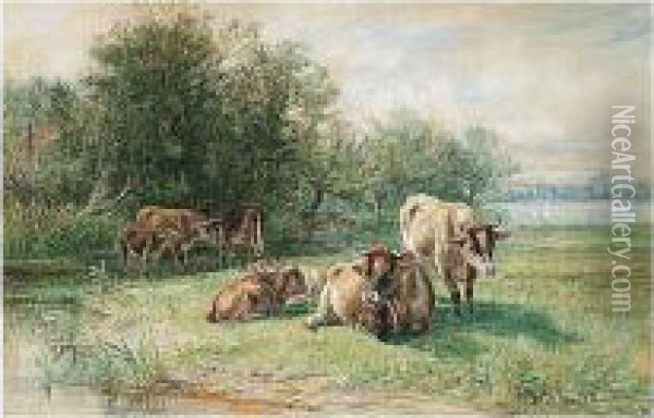 Cattle In Repose Oil Painting - Joseph Denovan Adam