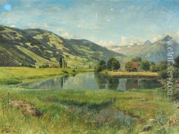 Swiss Landscape Oil Painting - Karl Peter August Schlichting-Carlsen