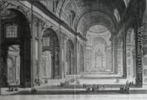 Veduta Interna Della Basilica Di S. Pietro In Vaticano Oil Painting - Giovanni Battista Piranesi