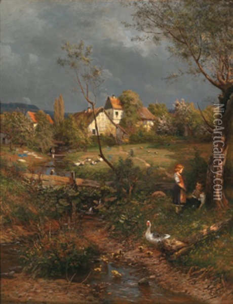 Gansefruhling Oil Painting - Adolf Lins