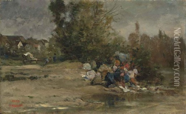 Lavandieres Oil Painting - Charles Francois Daubigny