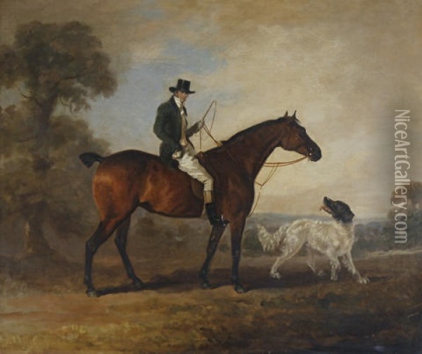 A Gentleman Seated Upon A Hunter With Spaniel Beside Oil Painting - Philipp Reinagle