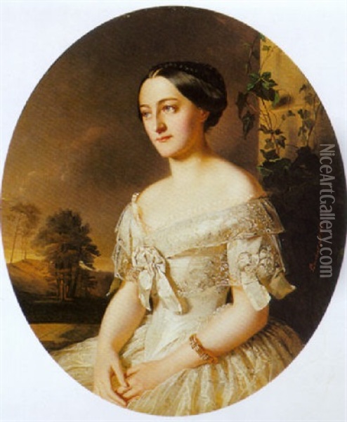A Portrait Of Pauline Furstin Von Hohenlohe Ohringen Prinzessin Zu Furstenberg Oil Painting - Richard L. Lauchert