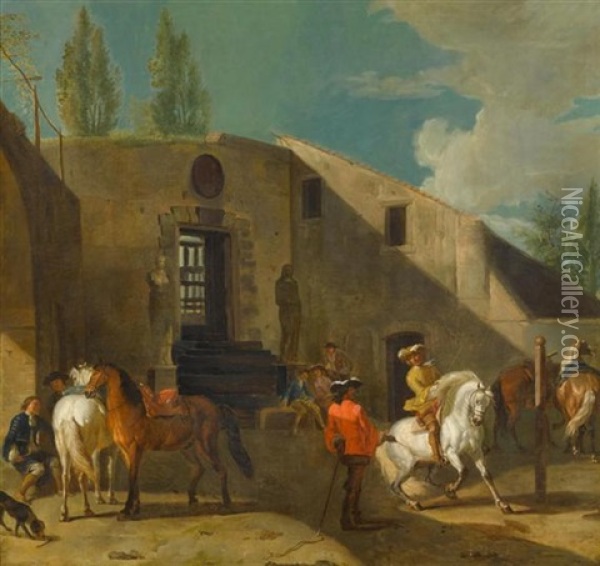 Die Reitschule Oil Painting - Pieter van Bloemen