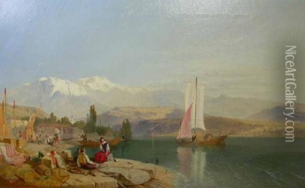 'by The Margin Of Fair Zurich's Waters' Oil Painting - James Baker Pyne