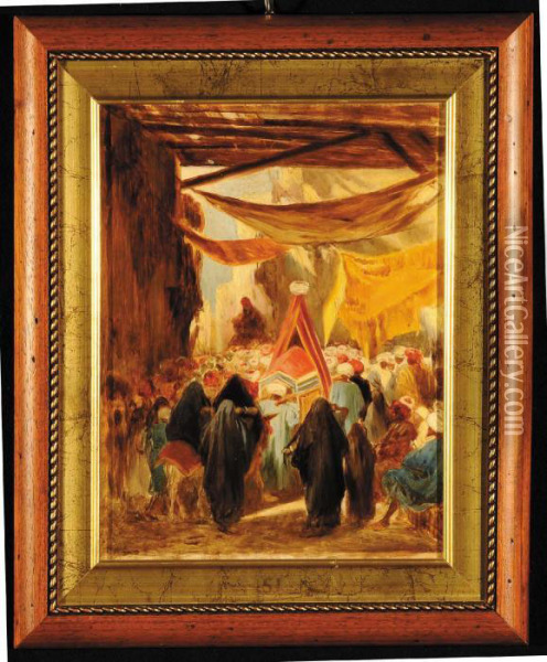 Mercato In Una Strada Orientale Oil Painting - Stefano Ussi