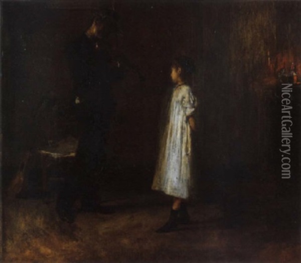 La Famiglia Del Suonatore Ambulante (studio) Oil Painting - Gaetano Esposito