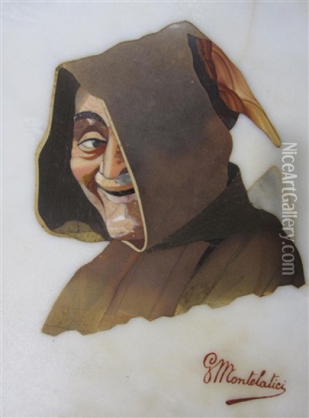 Pietra Dura Plaque Of A Monk Oil Painting - Giovanni Montelatici