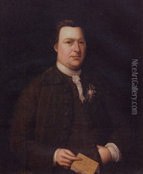 Portrait Of Button Gwinnett, Signer Of The Declaration Of Independence From Georgia Oil Painting - Nathaniel Hone the Elder
