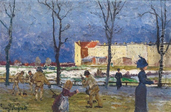 Promenade Im Winter Oil Painting - Franz Pflugradt