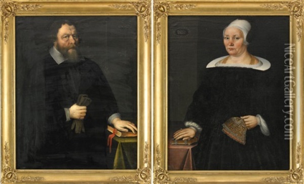 Portratt Av Kyrkoherden Olof Aurivillius Och Hans Hustru Barbara Cassiopaea (pair) Oil Painting - Johan Aureller the Elder