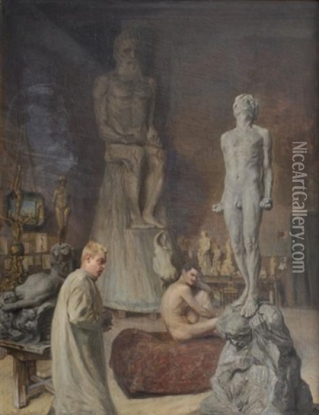 Le Sculpteur Et Son Modele Dans L'atelier Oil Painting - Carl Christian Ferdinand Wentorf