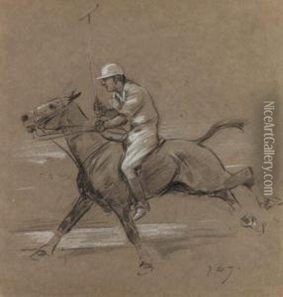 Study Of A Polo Player
Signed With Initials 'j.d.a.' (lower Right) Oil Painting - George Denholm Armour