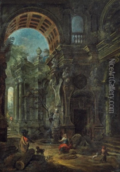 Capriccio Architettonico Con Figure Oil Painting - Pietro Paltronieri