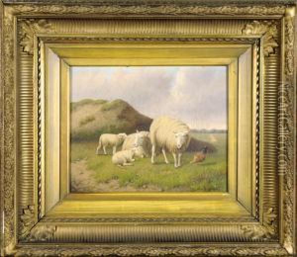 Les Moutons. Oil Painting - Joseph Van Dieghem