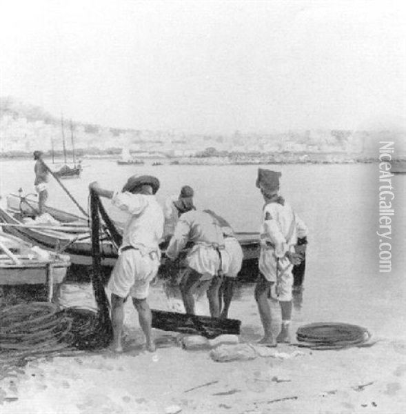 Hauling In The Nets Oil Painting - Attilio Pratella