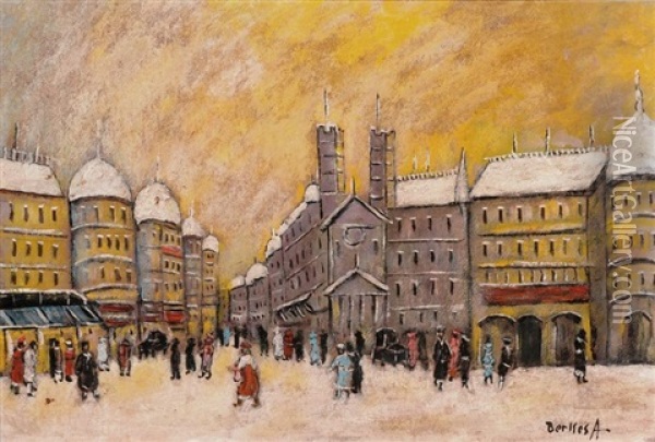 Winterlicher Abend In Der Stadt Oil Painting - Antal Berkes