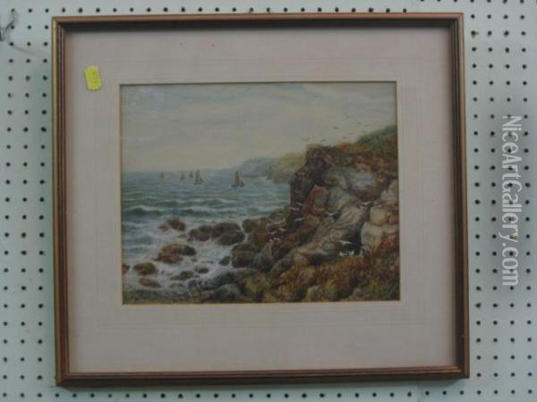 Coastal Scene With Rocky Outcrop And Sailing Boats Oil Painting - Alex Mortimer