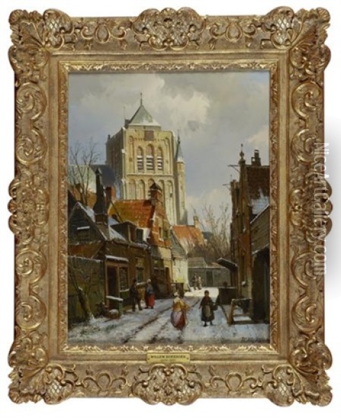 Winter Street Scene In Holland Oil Painting - Willem Koekkoek