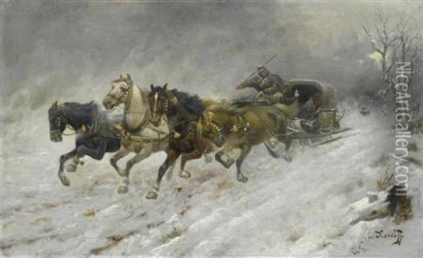 Pferdeschlitten Im Winter Oil Painting - Adolf (Constantin) Baumgartner-Stoiloff