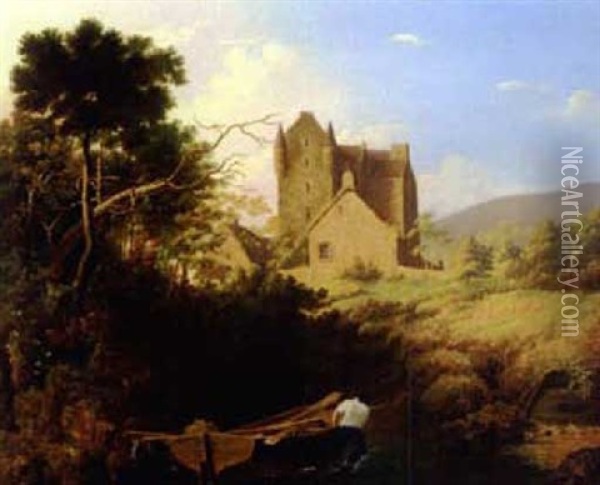 Boatman On The Banks Of A Baronial Estate Oil Painting - John Linnell
