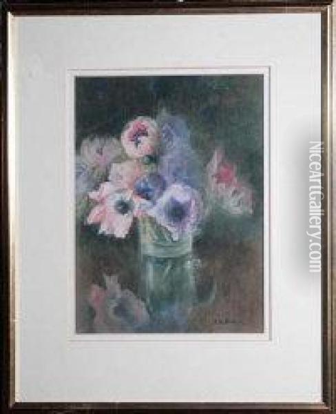 Flowers In A Vase Oil Painting - Arthur Schon