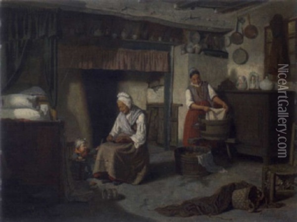 Bauernstubeninterieur Oil Painting - Jules Desire Chaudron