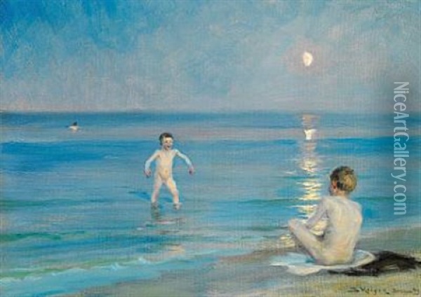 Badende Drenge (boys Swimming, Skagen) Oil Painting - Peder Severin Kroyer