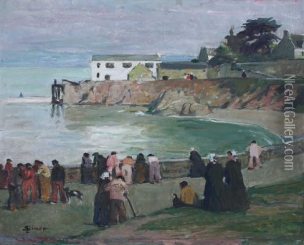 La Plage Des Dames A Douarnenez Oil Painting - Simon Lucien