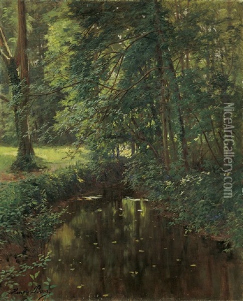 Waldwiese Mit Einem Bachlauf Oder Teich Oil Painting - Henri Biva