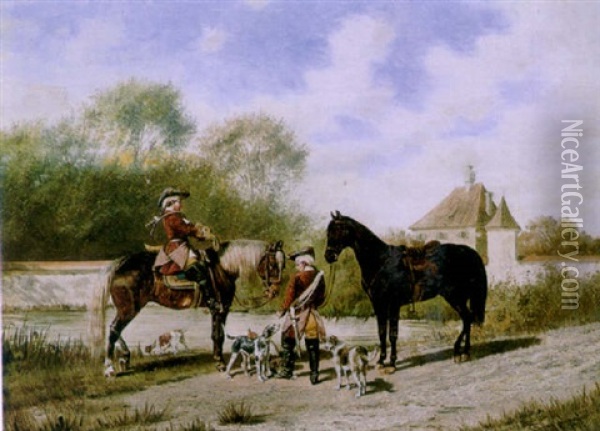 Huntsmen With Their Hounds Oil Painting - Franz Quaglio