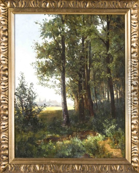 Landschaft Am Waldrand Mit Blick Auf Die Silhouette Nurnbergs (?) Oil Painting - Wilhelm Ritter