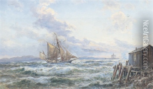 Marine Med Sejlskib Pa Vej Ind I Havnen Oil Painting - Holger Henrik Herholdt Drachmann