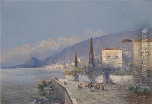 Motiv Aus Capri Oil Painting - Georg Fischhof
