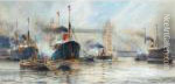 Tower Bridge; London Bridge Oil Painting - William Harrison Scarborough