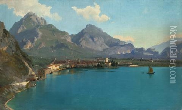 Riva Am Gardasee Oil Painting - Carl Maria Nicolaus Hummel