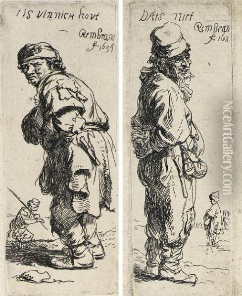 A Peasant Calling Out: 'tis 
Vinnich Hout' (b., Holl. 177; H. 114); A Peasant Replying: 'dats Niet' 
(b., Holl. 178; H. 115) Oil Painting - Rembrandt Van Rijn