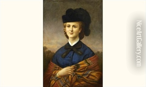 Portrait D'une Elegante Au Chapeau Et Chale Oil Painting - Marie-Alexandre (Menut) Alophe