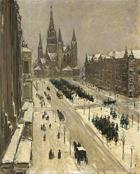 View Of The Tauenzienstrasse, Berlin Oil Painting - Carel Nicolaas Storm van 's-Gravensande