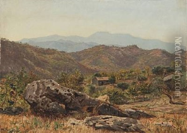 Italian Mountain Landscape Oil Painting - Godfred Christensen